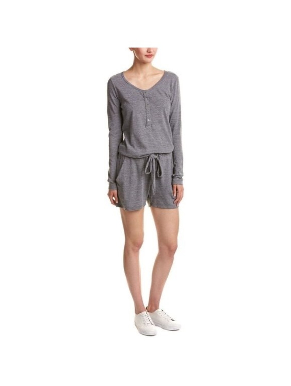 NATION LTD for INTERMIX Henley Romper Gray Long Sleeve Shorts XS